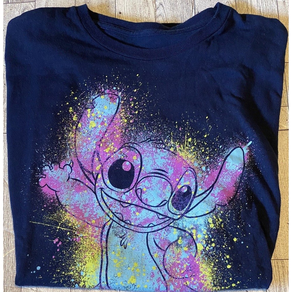 Women's Disney Stitch Tshirt‎ Large Navy Shirt Sleeve Crew Neck.  Colorful